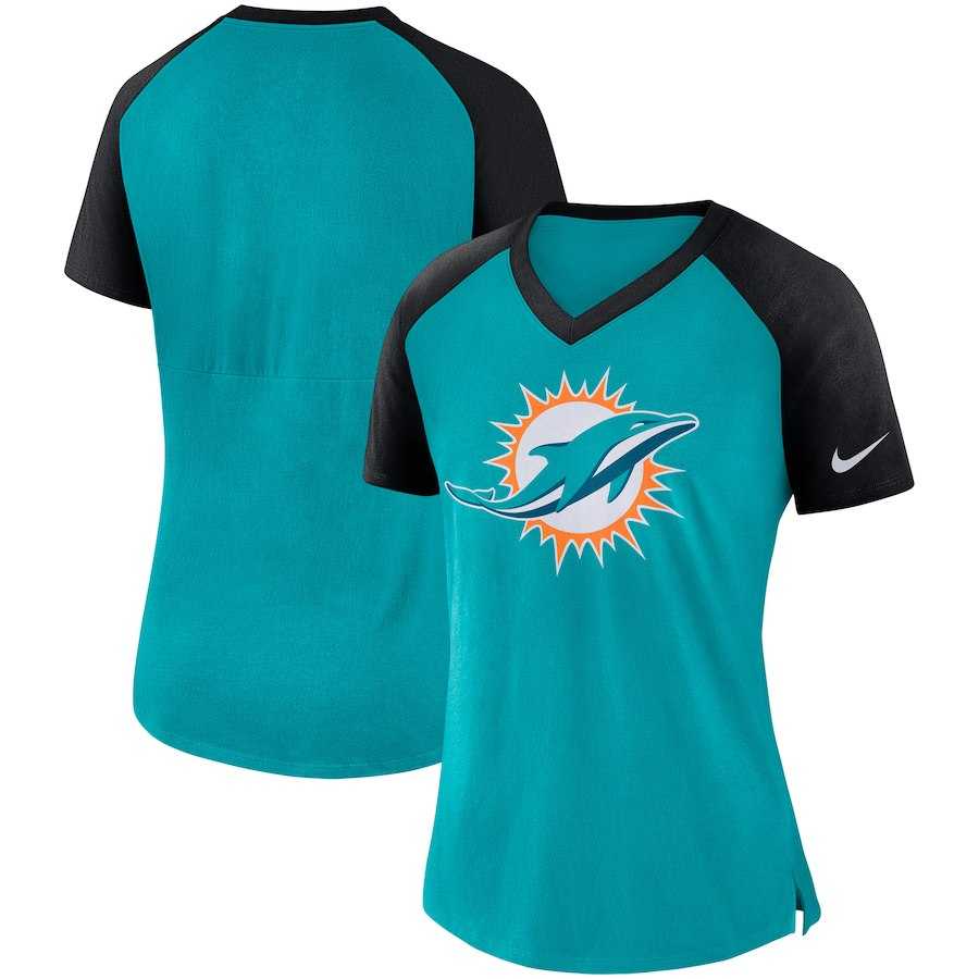 Women Miami Dolphins Nike Top V Neck T-Shirt Aqua Black,We sell and wholesale Women Miami Dolphins Nike Top V Neck T-Shirt Aqua Black on line form chian!